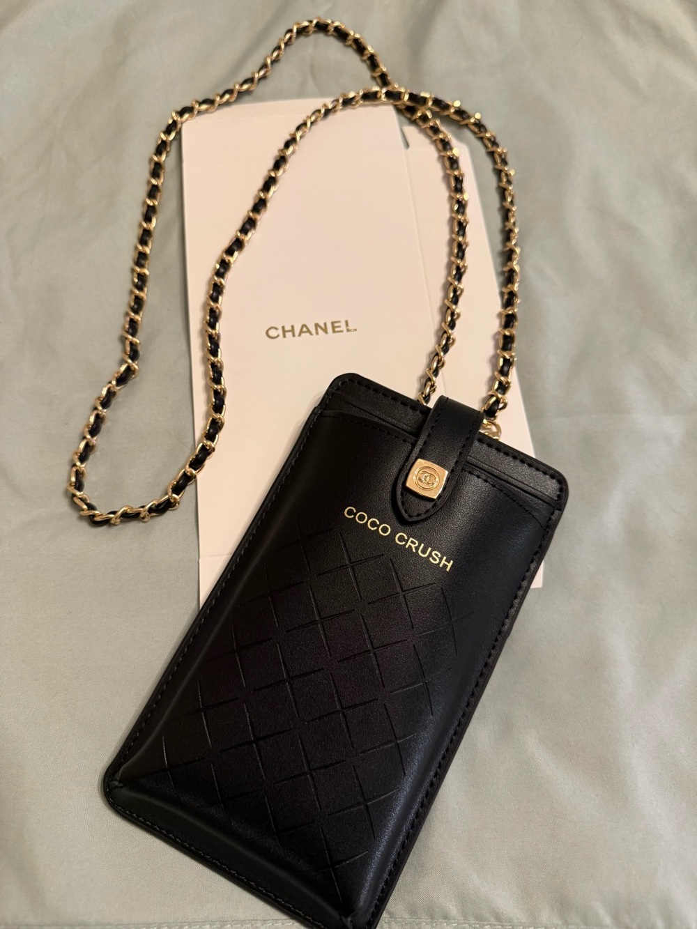CHANEL Black Coco Crush Quilted Leather Wallet or Phone/Accessory Holder